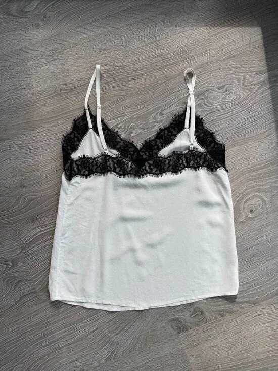The Kooples Black & White Lace Sheer Camisole Top — Size Small - Picture 2 of 6